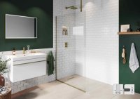 Abacus Elements 990mm Fixed Wetroom Screen (8mm) with Ceiling Support & Brushed Brass Surface Channel