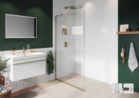 Abacus Elements 990mm Fixed Wetroom Screen (8mm) with Inline Support & Brushed Brass Surface Channel