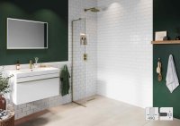 Abacus Elements 490mm Fixed Wetroom Screen (10mm) with Inline Support & Brushed Brass Surface Channel
