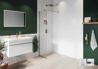 Abacus Elements 590mm Fixed Wetroom Screen (10mm) with Wall Support & Brushed Brass Surface Channel