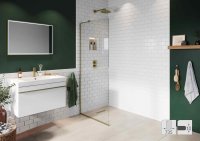 Abacus Elements 735mm Fixed Wetroom Screen (10mm) with Inline Support & Brushed Brass Surface Channel