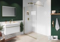 Abacus Elements 990mm Fixed Wetroom Screen (10mm) with Wall Support & Brushed Brass Surface Channel
