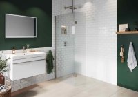 Abacus Elements 2000 x 900mm+350mm Pivot Screen (8mm) with Ceiling Support & Brushed Nickel Minimal Channel