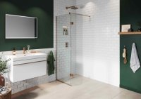 Abacus Elements 2000 x 700mm+350mm Pivot Screen (8mm) with Wall Support & Brushed Bronze Surface Channel