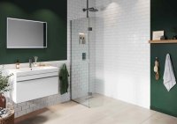 Abacus Elements 2000 x 700mm+350mm Pivot Screen (8mm) with Ceiling Support & Brushed Brass Surface Channel