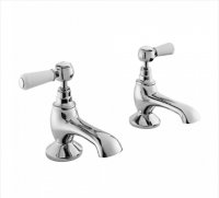 Bayswater White & Chrome Lever Bath Taps with Hex Collar