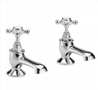Bayswater White & Chrome Crosshead Bath Taps with Hex Collar