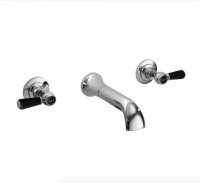 Bayswater Black & Chrome Lever 3TH Wall Bath Filler with Hex Collar