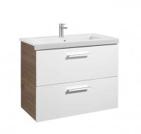 Roca Prisma Gloss White & Textured Ash 800mm Basin & Unit with 2 Drawers