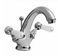 Bayswater White & Chrome Lever Mono Basin Mixer with Hex Collar