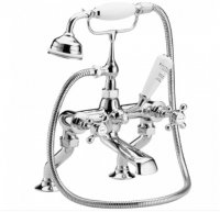 Bayswater White & Chrome Crosshead Deck Mounted Bath Shower Mixer with Hex Collar