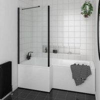 Essential Kensington 1500 x 850mm Right Hand Shower Bath Pack, Matt Black