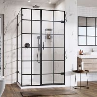 Roman Liberty Black Grid 10mm Hinged Door with One In-Line Panel 1000 x 800mm Right Hand (Corner Fitting)