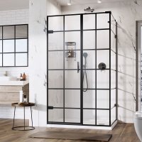 Roman Liberty Black Grid 10mm Hinged Door with One In-Line Panel 1000 x 900mm Left Hand (Corner Fitting)