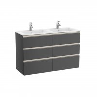 Roca The Gap Anthracite Grey 1200mm 6 Drawer Wall Hung Vanity Unit with 2 Basins