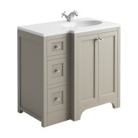 Harrogate Brunswick Dovetail Grey 900mm Return Vanity Unit & White Solid Surface Basin - Right Hand