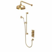 Tavistock Lansdown Dual Function Shower System w/Riser Kit & Overhead Shower Brushed Brass
