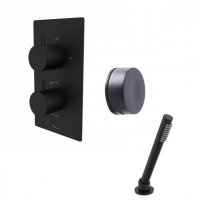 Tavistock Quantum Dual Function Shower System w/ O/Flow Bath Filler & Deck Mounted Handset Black