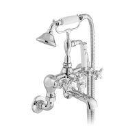 Booth & Co. Axbridge Cross Wall Mounted Bath Shower Mixer with Shower Kit - Chrome
