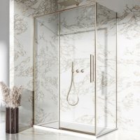 Dawn Asteria Brushed Brass 1000 x 800mm Slim Sliding Door with Side Panel Left Hand