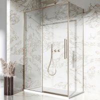 Dawn Asteria Brushed Brass 1000 x 900mm Slim Sliding Door with Side Panel Left Hand