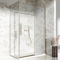 Dawn Asteria Brushed Brass 1000 x 900mm Slim Sliding Door with Side Panel Right Hand