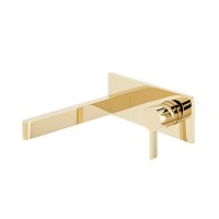 Vado Individual Edit Wall Mounted Single Lever Basin Mixer with Rectangular Backplate - Bright Gold