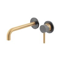 Vado Individual Origins Knurled Fusion Slimline 2 Hole Wall Mounted Single Lever Basin Mixer with Knurled Handle and Mixed Finish - Gold/Black