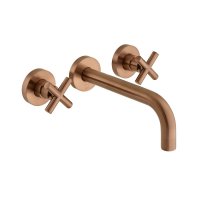 Vado Individual Elements Wall-Mounted Basin Mixer Tap with Cross Handles And 200mm Spout - Brushed Bronze