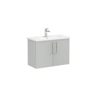 Vitra Root 80cm Compact Basin Unit with Two Doors - High Gloss Pearl Grey