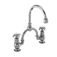 Burlington Anglesey Quarter Turn Bridge Basin Mixer with Curved Spout (230mm Tap Centres) - White