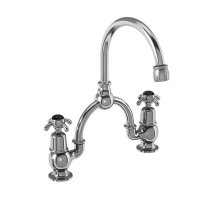 Burlington Anglesey Quarter Turn Bridge Basin Mixer with Curved Spout (230mm Tap Centres) - Black