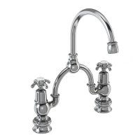 Burlington Anglesey Regent Quarter Turn Bridge Basin Mixer with Curved Spout (230mm Tap Centres) - White