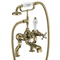 Burlington Claremont Quarter Turn Deck Mounted Bath Shower Mixer - Gold