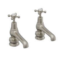 Burlington Claremont Regent Quarter Turn Basin Pillar Taps - Brushed Nickel