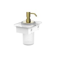 Vado Cameo Soap Dispenser with 150mm White Glass Shelf - Satin Brass