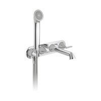 Vado Arrondi Wall Mounted Thermostatic Bath Shower Mixer Tap with Lever Handles & Integrated Outlet and Handset