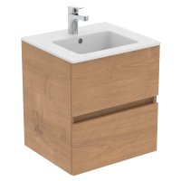 Ideal Standard Eurovit+ 50cm Wall Mounted Vanity Unit with 2 Drawers - Natural Oak