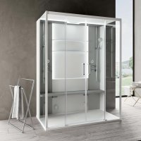 Novellini Skill Dual Hammam Multifunction Steam Cubicle with 2 Sliding Doors + 2 Fixed In Line Panels (Centre Installation)