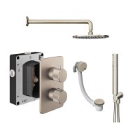 Abacus 3 Outlet Shower Valve Knurled Accents Shower Valve with Fixed  Round Shower Head, Wall Arm, Handset & Bath Filler - Brushed Nickel