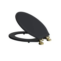 Tavistock Secure Fix Toilet Seat with Brushed Brass Hinges - Matt Black