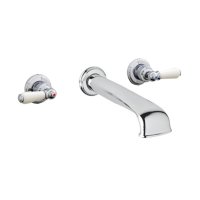 Perrin & Rowe 3 Hole Wall-Mounted Basin Mixer with Low Profile Spout & Lever Handles (3560)