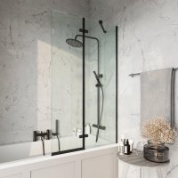 Scudo 900mm Square Pivot Bath Screen with Fixed Panel - Black