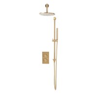 Scudo Core Round Mixer Valve with Head & Handset Riser Kit - Brushed Brass