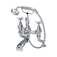 Perrin & Rowe Deco Deck-Mounted Bath-Shower Mixer with Handshower and Crosstop Handles - Chrome