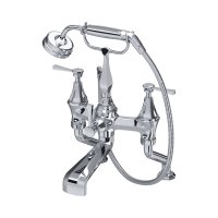 Perrin & Rowe Deco Deck-Mounted Bath-Shower Mixer with Handshower and Lever Handles - Chrome