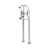 Perrin & Rowe Deco Floor-Mounted Bath-Shower Mixer with Handshower and Crosstop Handles - Chrome