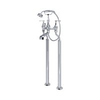 Perrin & Rowe Deco Floor-Mounted Bath-Shower Mixer with Handshower and Lever Handles - Chrome