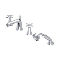 Perrin & Rowe Deco Four-Hole Bath-Shower Mixer with Crosstop Handles - Chrome