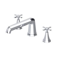 Perrin & Rowe Deco Three-Hole Deck-Mounted Bath Filler with Crosstop Handles - Chrome